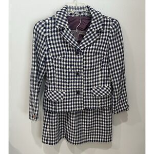 Vintage Donegal Handwoven Tweed Suit Colette Modes Dublin Wool Houndstooth Sz 12